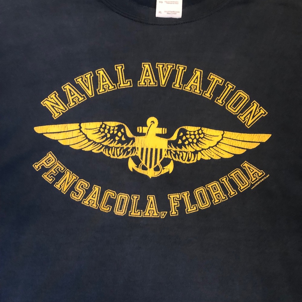 Vtg y2k Naval Aviation Pensacola Florida T Shirt XL Navy Blue Distressed Faded